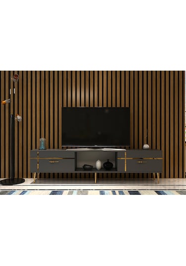 Linect Tv Sehpası Antrasit-altın