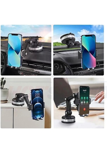 Araç İçi Süper Vantuzlu Telefon Tutucu 360 Dönerli Torpido Ve Cam