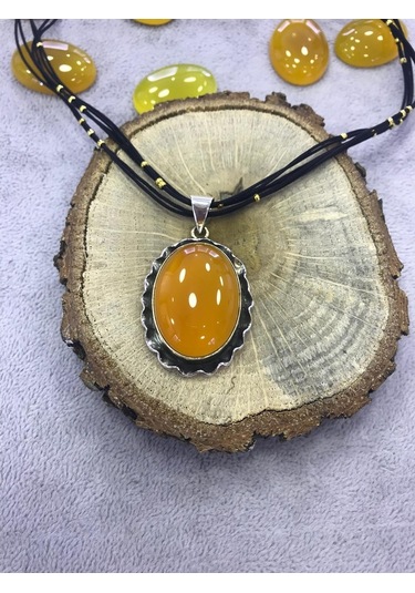 Sarı Akik Taşlı Gümüş Kolye 925 Ayar 512654647