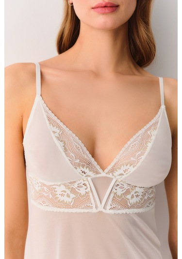 Suwen Duchess Kısa Gecelik St4375613036 Ekru