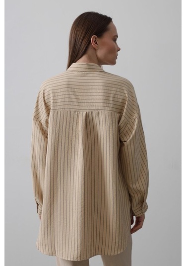 Çizgili Tek Cep Gömlek - Taş Karışık
