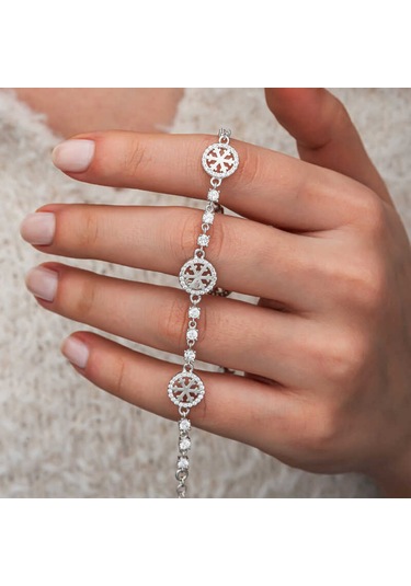 Samur Parti Parti Aksesuar & Kostüm Gümüş Halka İçinde Kar Tanesi Kadın Bileklik Gümüş