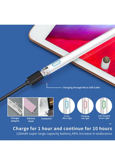 Singree Aktif Kapasitif Stylus İos Android Uyumlu Telefon Tablet Boyama Dokunmatik Bez Uçlu Beyaz Bakır Kapak
