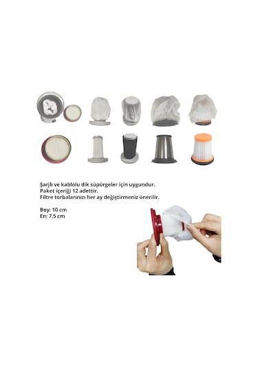 Arzum Ar 4087 Gırgır 2'si 1 Arada Dikey Elektrikli Süpürge Filtre Koruyucu 12 Adet