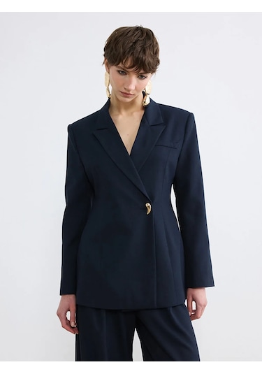Lc Waikiki Lacivert Kruvaze Yaka Kadın Blazer Ceket