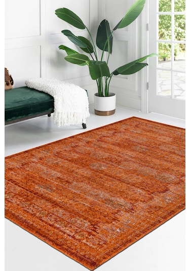 Arkaik Halı Koleksiyonu Zamansız Dokulu Desen, Tozumaz, Kolay Temizlik, İnce Form Turuncu