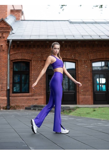 Mor Yırtmaçlı İspanyol Paça Spor Tayt