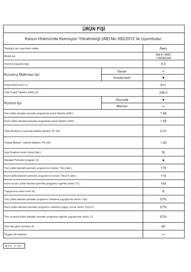 Beko KM 81 BMG 8 KG Isı Pompalı Kurutma Makinesi