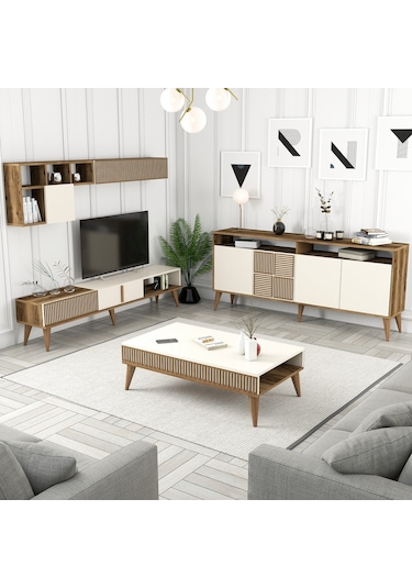 Variant Milan 3'Lü Salon Takımı - Ceviz - Krem