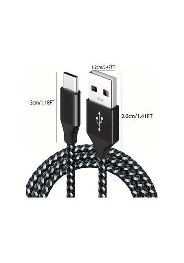 Willowhaven Siyah Beyaz 10 Feet Usb Type-c Hızlı Şarj Kablosu 3a Samsung Galaxy Uyumlu Lg İçin Nylon Örgülü