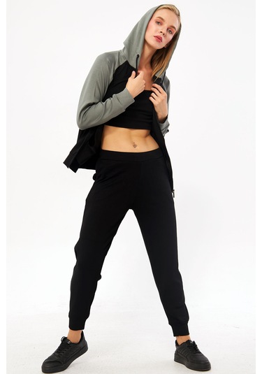 Trendhill Kadın Siyah Kapüşonlu Modal Scuba Eşofman Takm Edy5542s Siyah