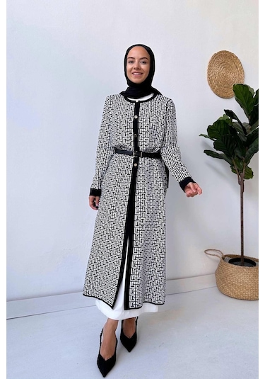 Kahijab Siyah/beyaz Desenli Hırka Siyah