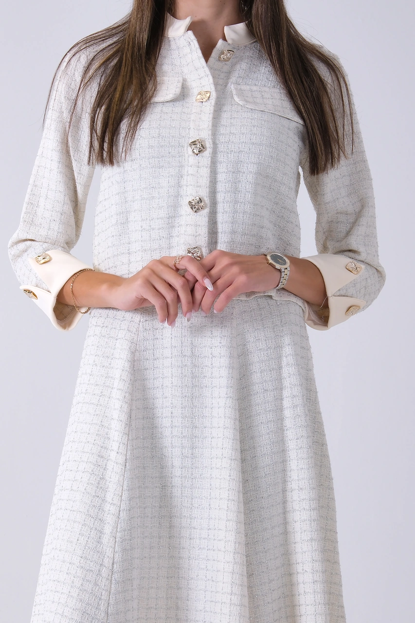 Feminist Ekru Önü Düğme Kapamalı Crop Ceket Etekli Tüvid Takım 45950601.147 Ekru