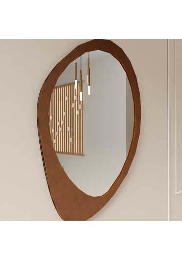 Asimetrik Dekoratif Pleksi Aynalı Duvar Dekoru Kahverengi
