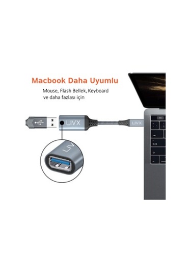 Livx USB 3.0 To Type-C Çevirici Dönüştürücü 60W 15 cm Kablolu OTG