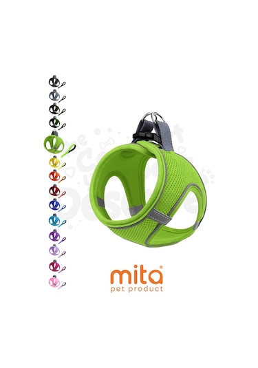 Mita Air Mesh Kedi Köpek Göğüs Tasması Çift Reflektörlü, Terletmeyen Neon Yeşil