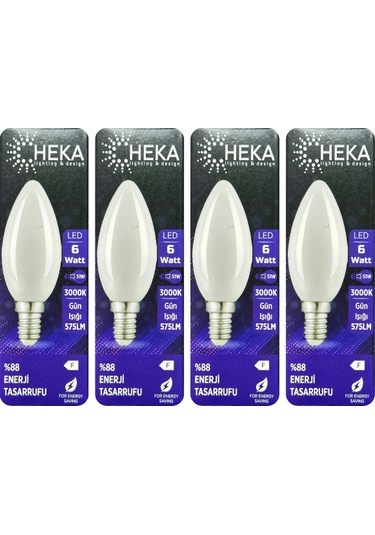 4 Adet Heka 6w 51w 3000k Günışığı E14 Duylu İnce Duy Soft Mum Ampul