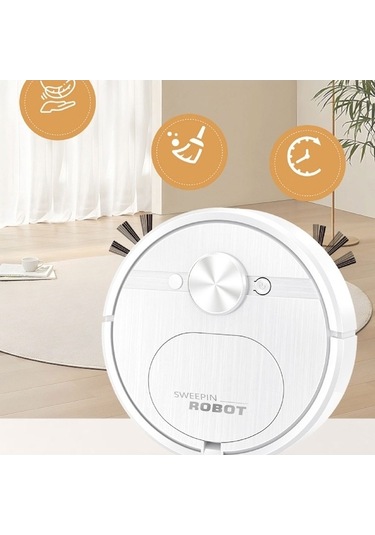 Dancemonkey Otomatik Akıllı Süpürme Robotu Şarj Edilebilir Ev 3'ü 1 Arada Zemin Temizleyici Beyaz, Yüksek Kapasiteli Beyaz