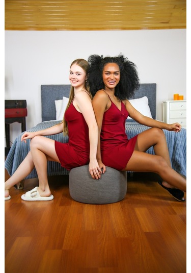 Akbeniz İp Askılı Penye Gecelik 367 - 2xl Bordo