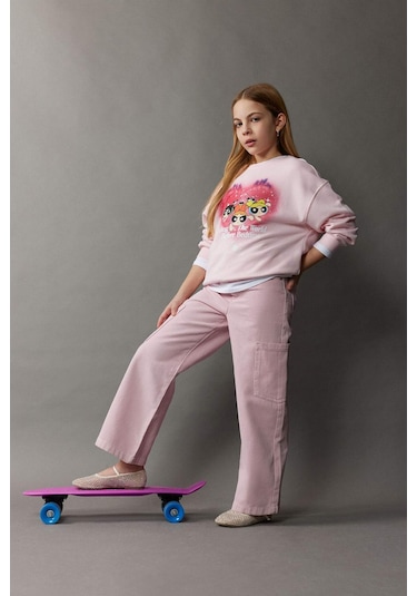DeFacto Kız Çocuk Wide Leg Kargo Geniş Paça Jean Pantolon C0451A825SMPN122 Pembe