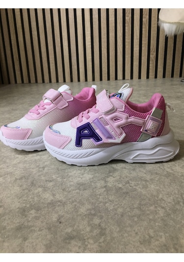 Günlük Unisex Çocuk Sneaker Lastik Bağcıklı Cırtlı Hafif Nefes Alabilen Spor Ayakkabı 080 Pembe - Beyaz 013