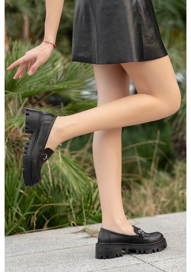 Daxtors Garantili D124 Kadın Kalın Taban Zincirli Loafer Günlük Ayakkabı 22sdaf100000008-130 001