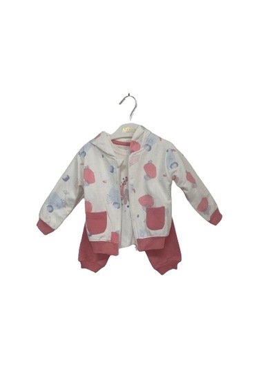 Aziz Bebe Çiçek Baskılı Mercan Desenli 3'lü Kız Çocuk Takım 3276 001