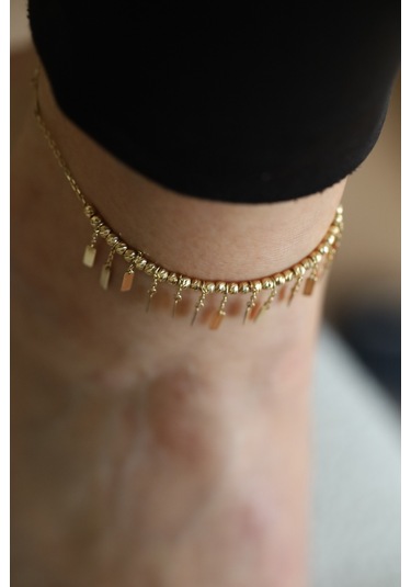 Yenigün Kuyumculuk 14 Ayar Altın Dorika Dizili Dikdörtgen Sallantılı Halhal Hll30031