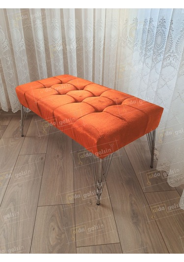 Modern Dilim Puf Ayakucu Puf Gümüş Metal Ayak 100 45 Turuncu