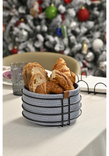 Mat Siyah Yuvarlak Ekmek Sepeti Şık,ekmeklik Açık Mavi Hasır Örmeli Makrome-çok Amaçlı Metal Paslanmaz Siyah