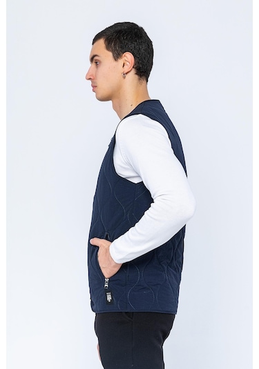 Erkek Regular Fit Bomber Yaka Fermuarlı Çok Cepli Kapitone Spor Yelek 001