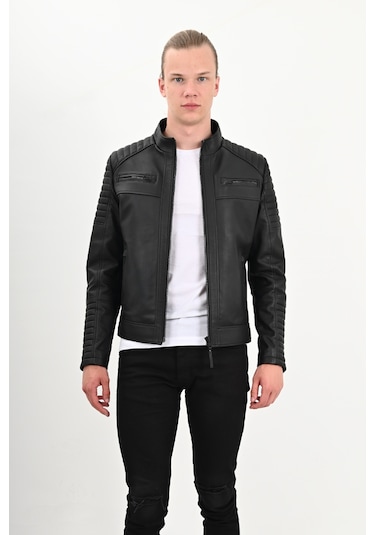 Sandor Siyah Hakiki Deri Ceket Erkek-Siyah