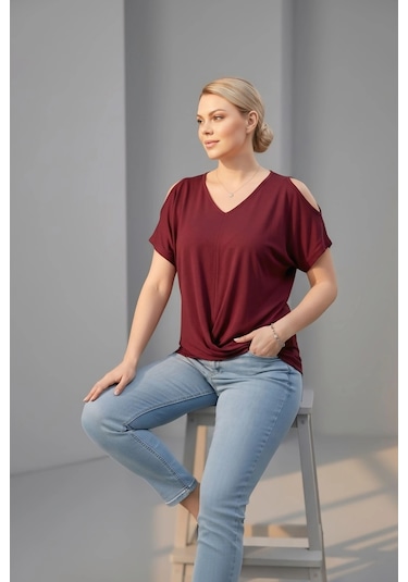 Aytemas Omuz Dekolteli Bluz Mürdüm