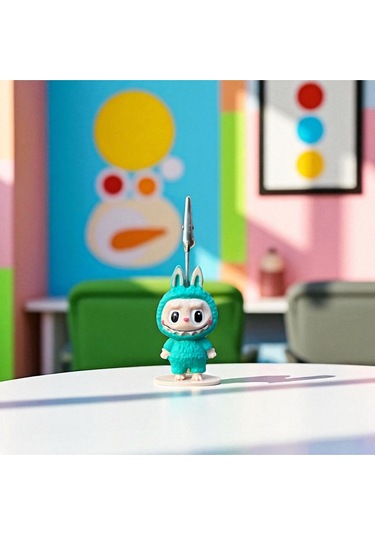 Dekoratif Sevimli Labubu Notluk - Kağıt Tutacağı - Fotoğraf Tutacak Turkuaz