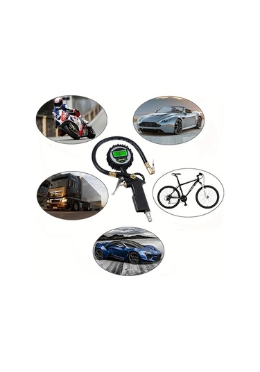 Boatshop1 Siyah Abd Araç Lastik Basınç Ölçer Dijital Lcd Ekranlı Led Aydınlatmalı Şişirme İzleme Özellikli Manometre