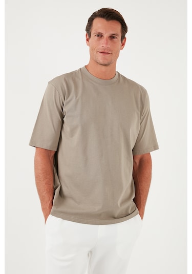 Buratti Pamuklu Oversize Bisiklet Yaka Basic Erkek T Shirt 5902365 Vizon Yeşili