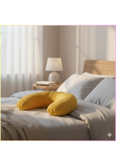 Sarı Polar Araç Boyun Yastığı 35x28 Cm Araba Uçak Otobüs Ev Ve Ofis Seyahat Yolculuk Yastığı Sarı