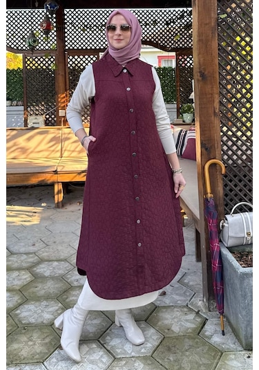 Rabia Şamlı Safir Kapitone Yelek Bordo Çok Renkli
