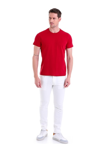 Hatemoğlu Regular Fit Pamuk Bisiklet Yaka Düz Erkek Tişört Bordo