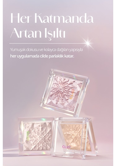 Mikro İnci Tanecikleriyle Yoğun Işıltı Sağlayan Highlighter Clıo Prism Highlighter 04 Grace Opal 04 Grace Opal