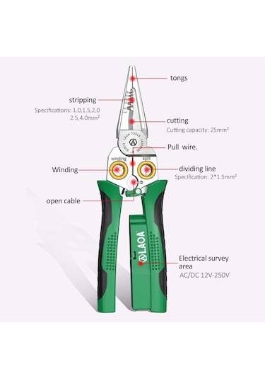 Elektrik Ölçüm Fonksiyonlu Laoa 8'i 1 Arada Tel Sıyırma Pensesi