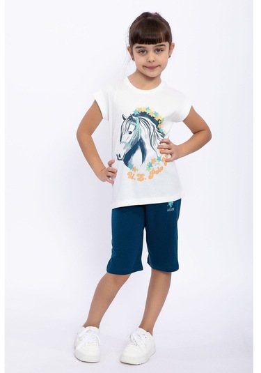 Us Polo Assn 1049 Pamuklu Kısa Kol Kız Çocuk Şort Pijama Takımı (537689018) Beyaz