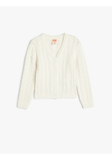 Koton Basic Triko Hırka V Yaka Düğme Detaylı Bej 5wmg90048at Ekru