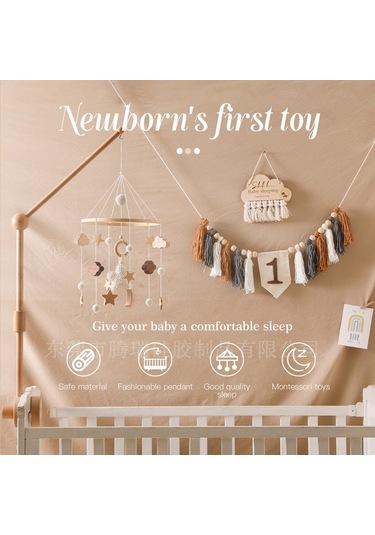 Ruicoo Güvenli Ahşap Bebek Yatak Zilleri - Tohum İpi Örgü Bebek Odası Dekorasyonu - Tohum Desenli Hafif Uyku Zili Gri Gri