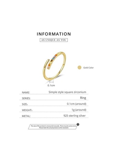 Bamoer 925 Ayar Gümüş Basit Şık Renk Zirkon Altın Kaplama Ayarlanabilir Yüzük Kadınlar İçin Güzel Takı