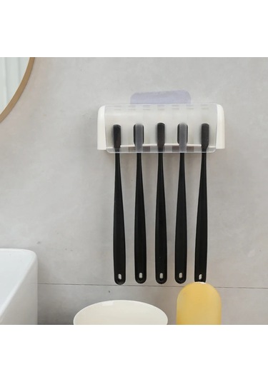 Banyo Duvara Monte Diş Fırçası Tutucu Kapaklı 5 Yuvaları Sondaj Olmadan Ev Pembe 13.5x5x4.5cm Pembe
