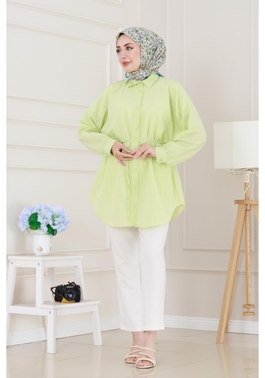 Sevitli Önü Ekli Bol Kalıp Tunik-sarı-5205 Sarı