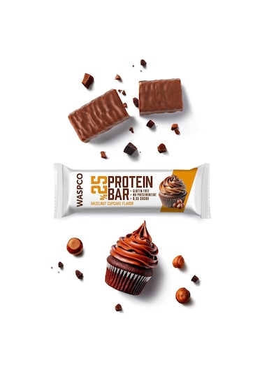 Waspco Bitter Çikolata Kaplı Fındıklı Cupcake Aromalı Protein Bar 36G x 12 Adet