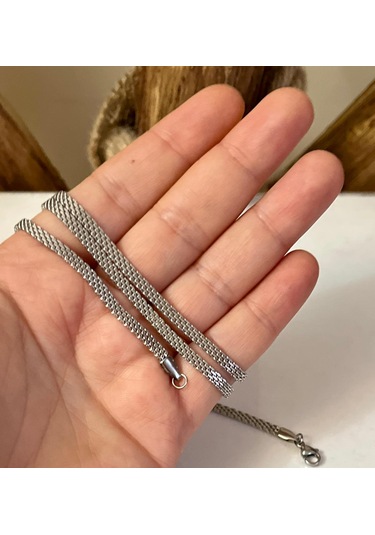 Silver Renk Hasır Örme Çelik Kolye 65 Cm 3mm Silver