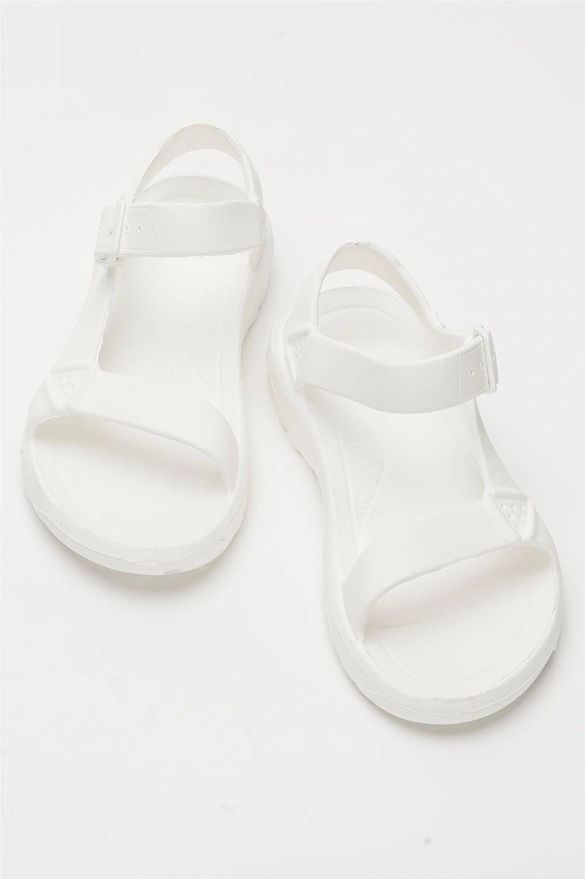 Unisex Eva Spor Kaymaz Yürüyüş Sandaleti Beyaz BEYAZ